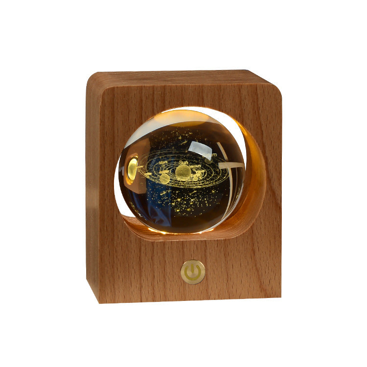 Beech Crystal Ball Night Light – 3D Laser Engraved Elk & Jellyfish LED Lamp with USB Dimming