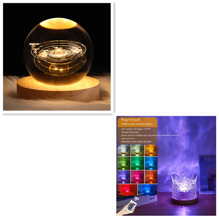 LED Water Ripple Ambient Night Light – USB Rotating Projection Crystal Table Lamp with RGB Dimmable Colors & 16 Lighting Effects