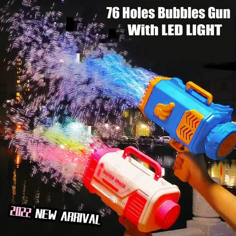 69-Hole Rocket Bubble Gun – Automatic Bubble Blower with LED Lights for Kids & Outdoor Fun