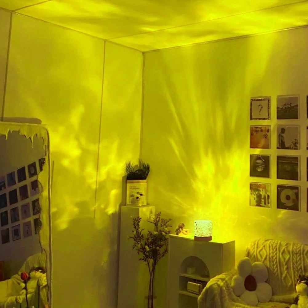 Crystal Water Ripple Projector Night Light – 16-Color LED Lamp with Touch & Remote Control