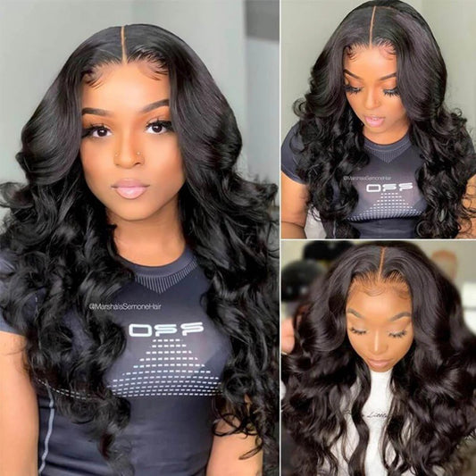 Luxurious Long Black Wavy Wig – 28" Heat-Resistant Synthetic Hair with Middle Part