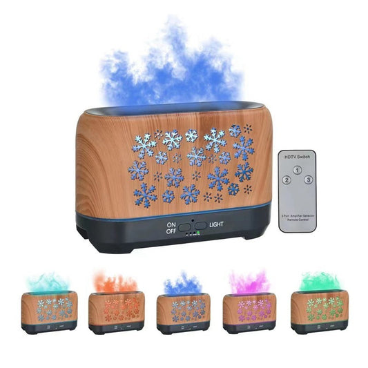 Christmas Snowflake Ultrasonic Aromatherapy Humidifier – 7-Color LED Flame Effect Diffuser with Remote Control