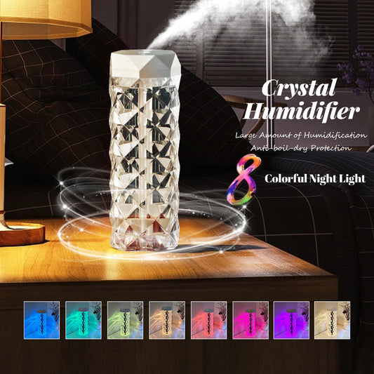 Crystal Lamp Air Humidifier – Color-Changing Night Light with Cool Mist & LED Atmosphere