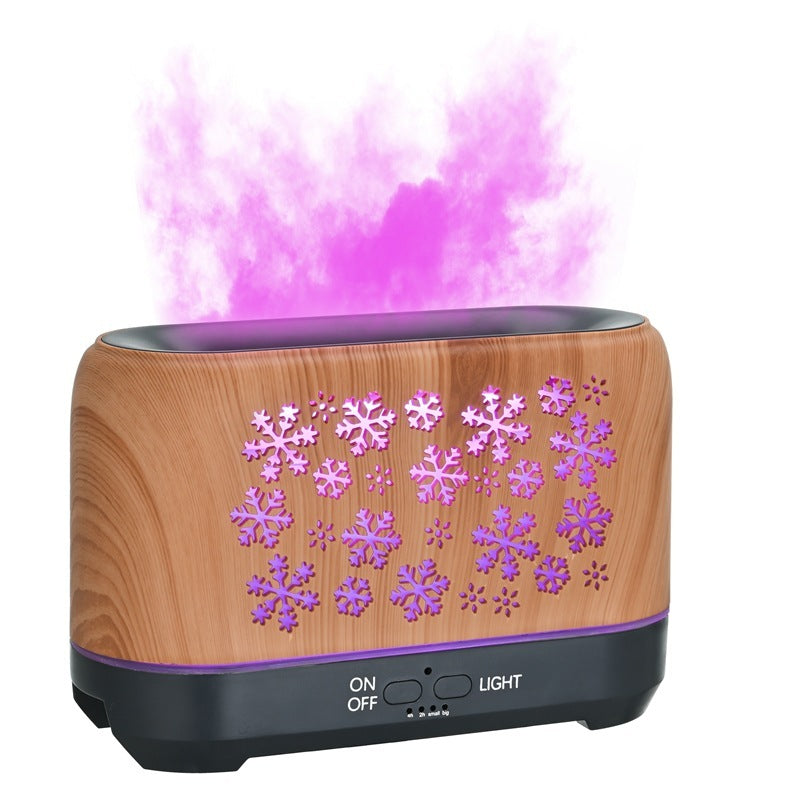 Christmas Snowflake Ultrasonic Aromatherapy Humidifier – 7-Color LED Flame Effect Diffuser with Remote Control