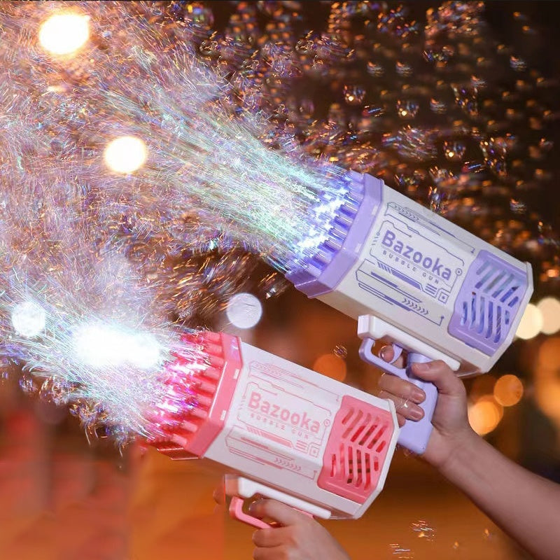 69-Hole Rocket Bubble Gun – Automatic Bubble Blower with LED Lights for Kids & Outdoor Fun