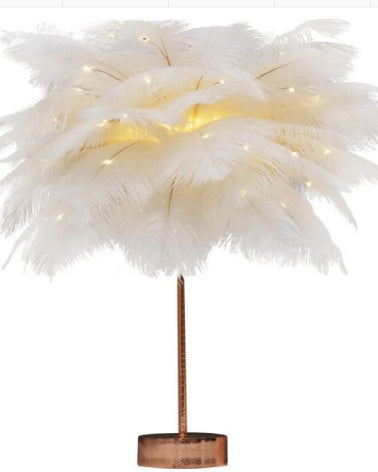 Nordic Feather Table Lamp – Elegant Bedside Night Light with Soft Glow