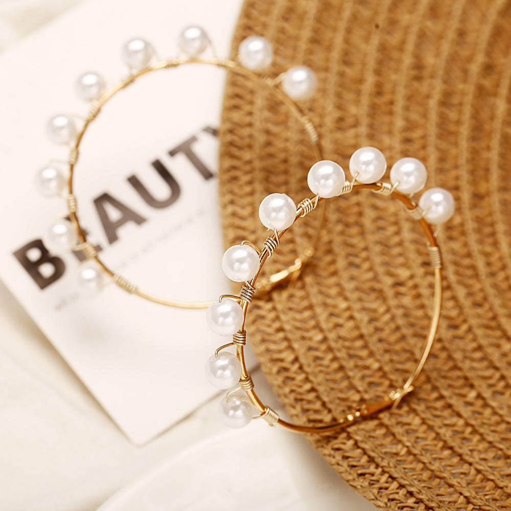 Elegant Pearl-Wrapped Hoop Earrings – Statement Fashion Jewelry