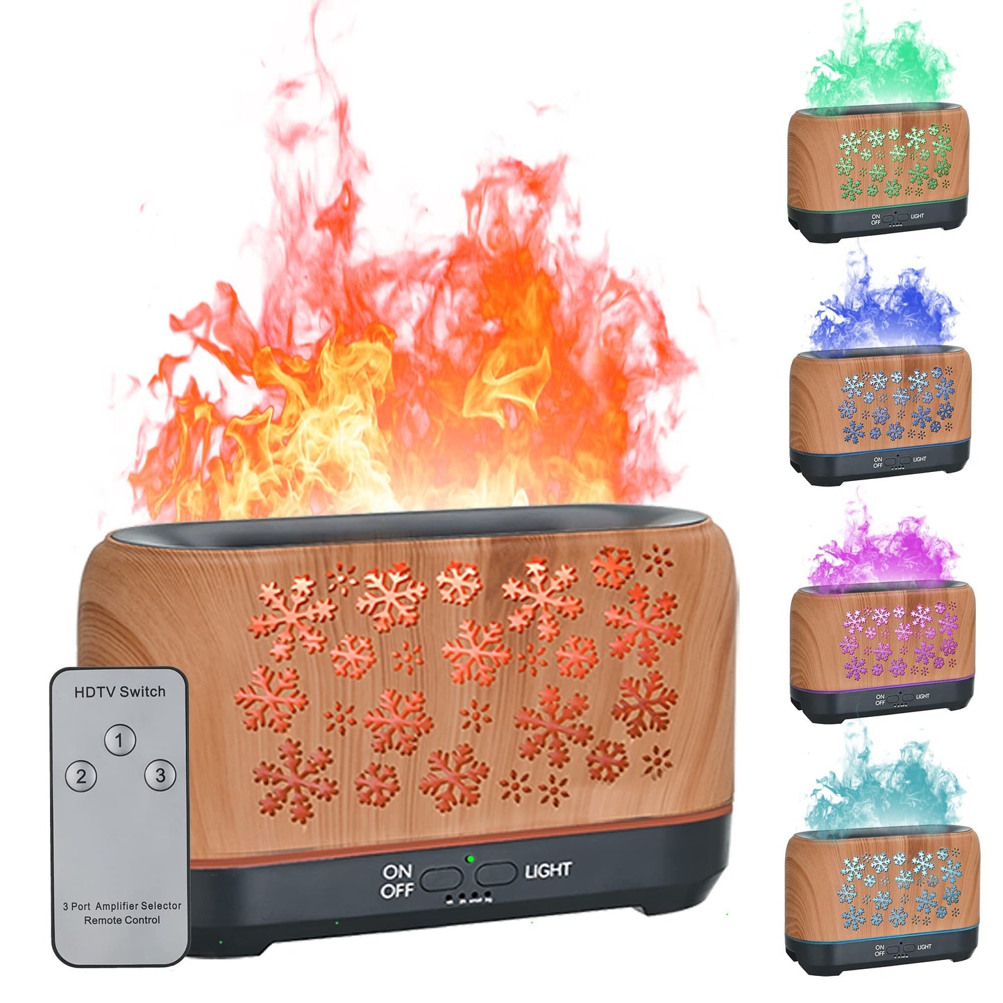 Christmas Snowflake Ultrasonic Aromatherapy Humidifier – 7-Color LED Flame Effect Diffuser with Remote Control