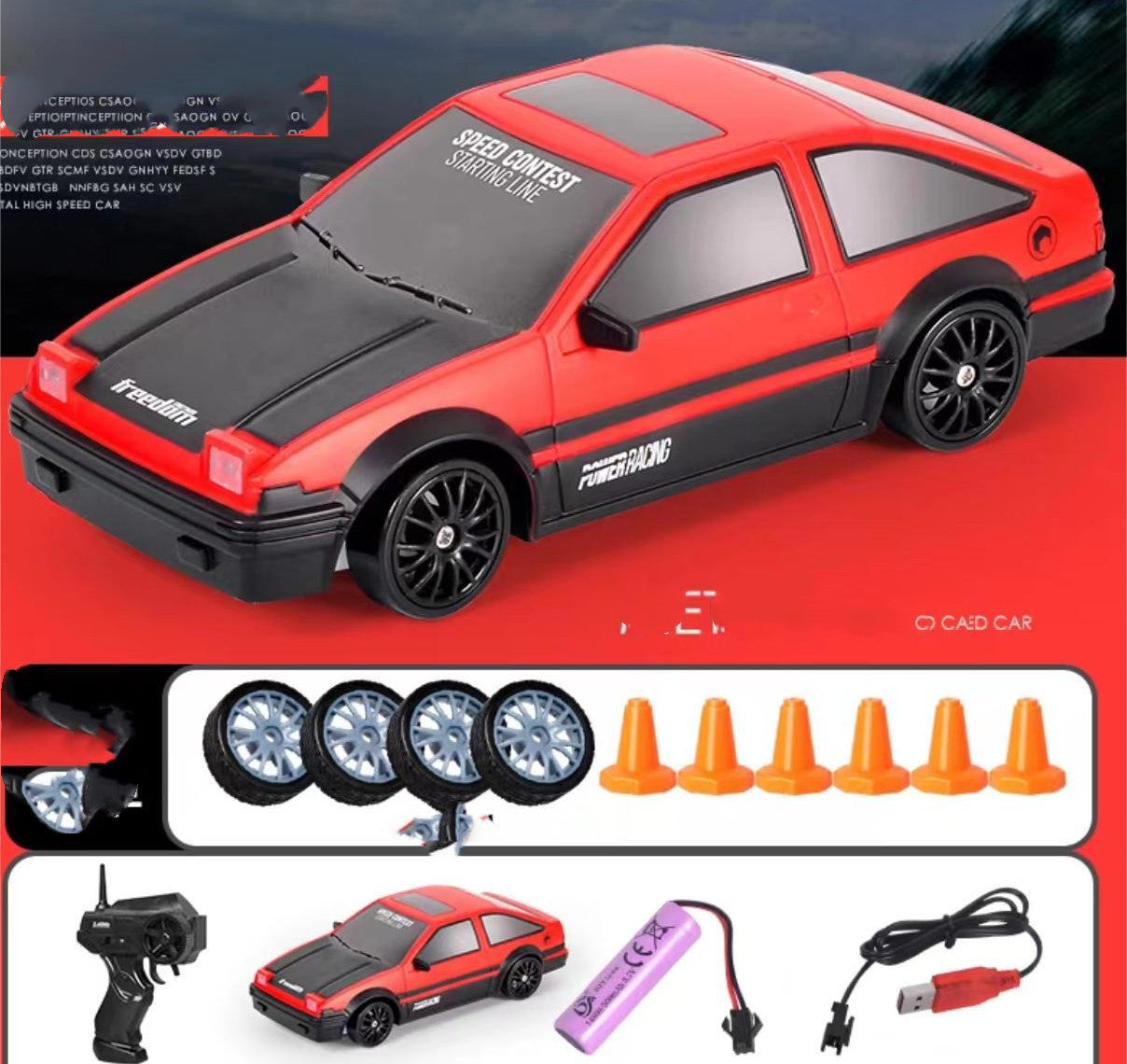 2.4GHz 4WD RC Drift Car – 1:24 Scale Remote Control GTR AE86 Model with LED Lights
