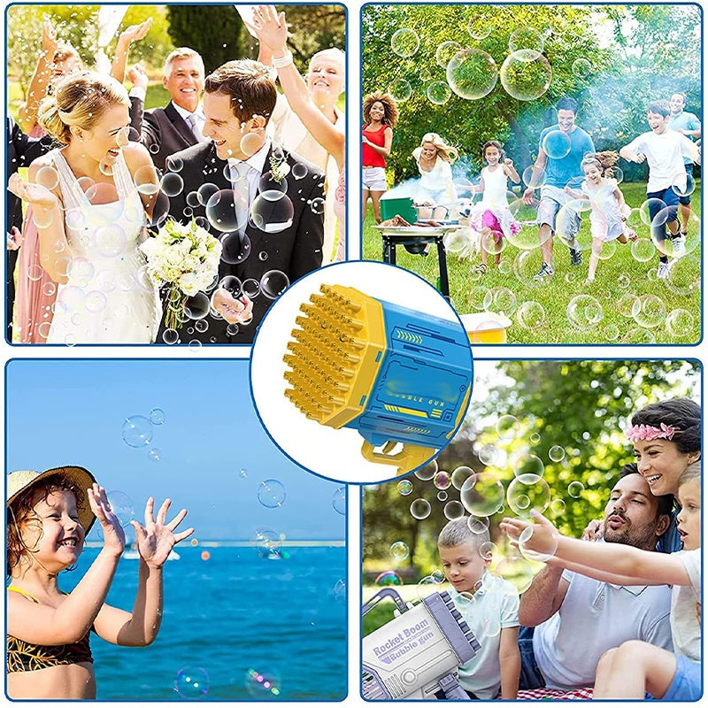 69-Hole Rocket Bubble Gun – Automatic Bubble Blower with LED Lights for Kids & Outdoor Fun
