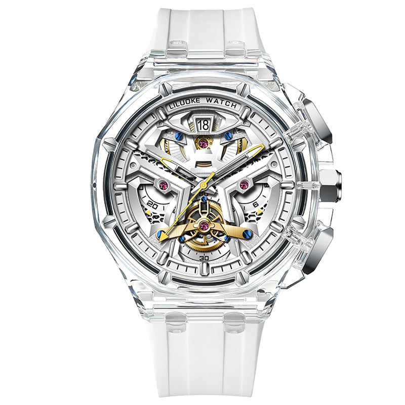 High-Grade Hollow Carved Luminous Quartz Watch – 3D Skeleton Design with Waterproof Feature
