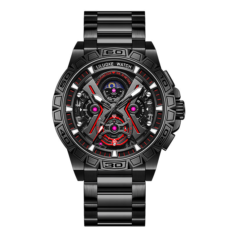 High-Grade Hollow Carved Luminous Quartz Watch – 3D Skeleton Design with Waterproof Feature