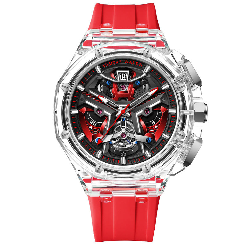 High-Grade Hollow Carved Luminous Quartz Watch – 3D Skeleton Design with Waterproof Feature