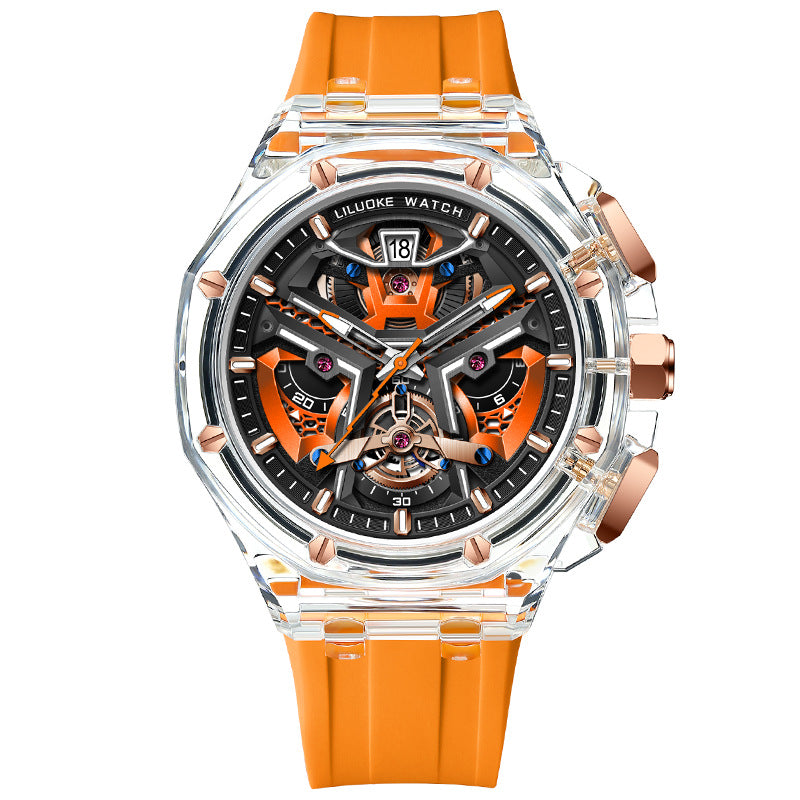 High-Grade Hollow Carved Luminous Quartz Watch – 3D Skeleton Design with Waterproof Feature