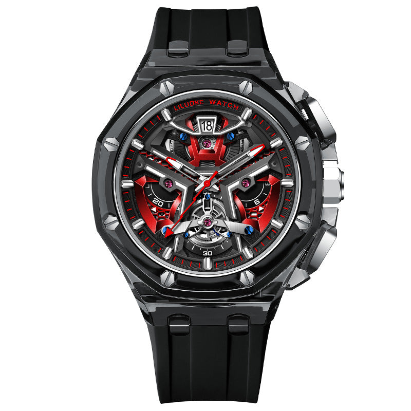 High-Grade Hollow Carved Luminous Quartz Watch – 3D Skeleton Design with Waterproof Feature