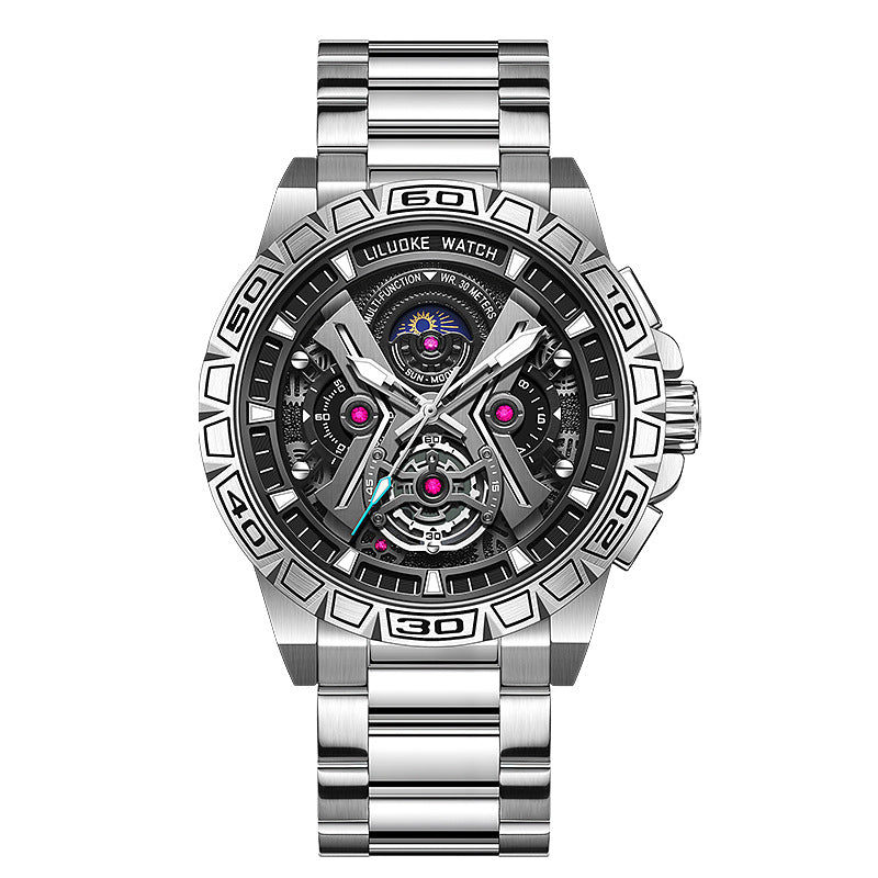 High-Grade Hollow Carved Luminous Quartz Watch – 3D Skeleton Design with Waterproof Feature