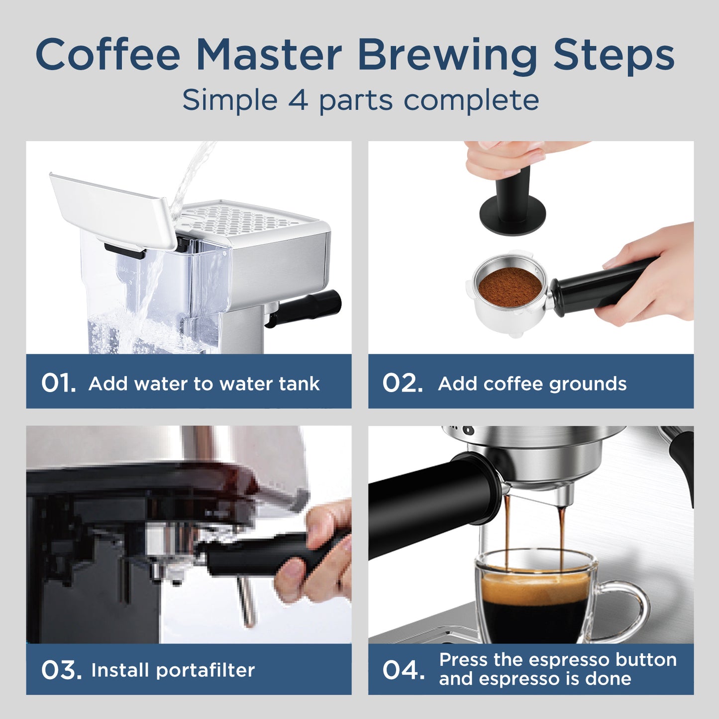 Geek Chef 20-Bar Espresso Machine – Stainless Steel Espresso Maker with Milk Frother & 1.8L Water Tank