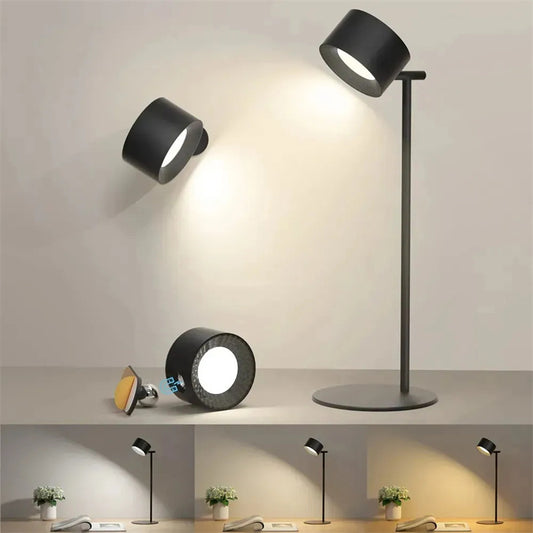 Magnetic Touchable LED USB Rechargeable Table Lamp – 360° Rotatable Cordless Desk Light with Remote Control