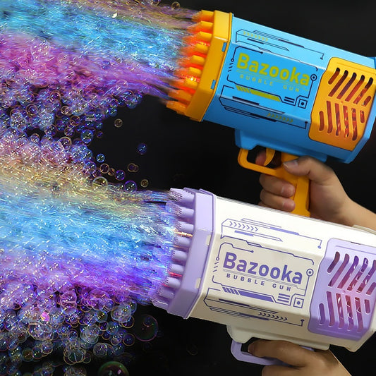 69-Hole Rocket Bubble Gun – Automatic Bubble Blower with LED Lights for Kids & Outdoor Fun