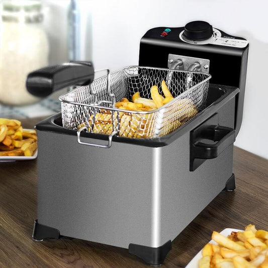 3L Electromechanical French Fries Fryer – 2000W Stainless Steel Deep Fryer with Teflon Coating – Adjustable Temperature Control