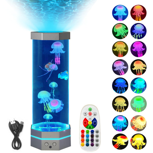 Jellyfish Lava Lamp – 17-Color Changing LED Night Light with Remote Control & USB Plug-In – 15" Ocean Mood Lamp for Kids & Home Decor