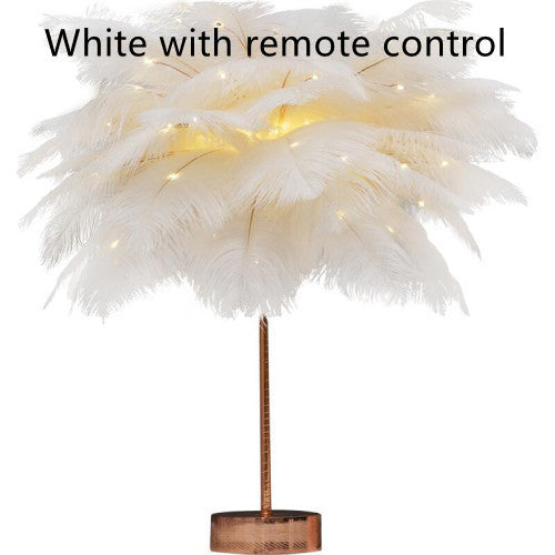 Nordic Feather Table Lamp – Elegant Bedside Night Light with Soft Glow