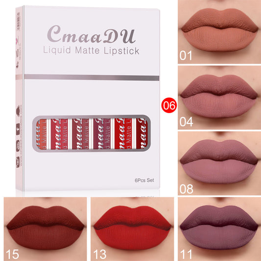 6-Box Matte Non-Stick Cup Waterproof Lipstick Set – Long-Lasting Velvet Lip Gloss Collection