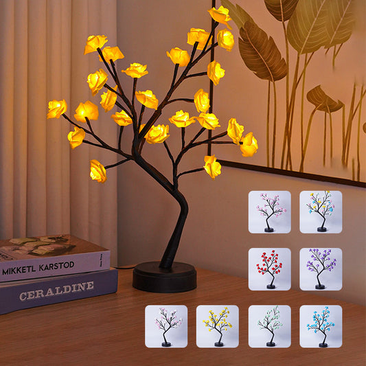 Flower Tree Rose Lamp – USB-Powered Fairy Desk Night Light for Weddings, Valentine's & Holiday Decor