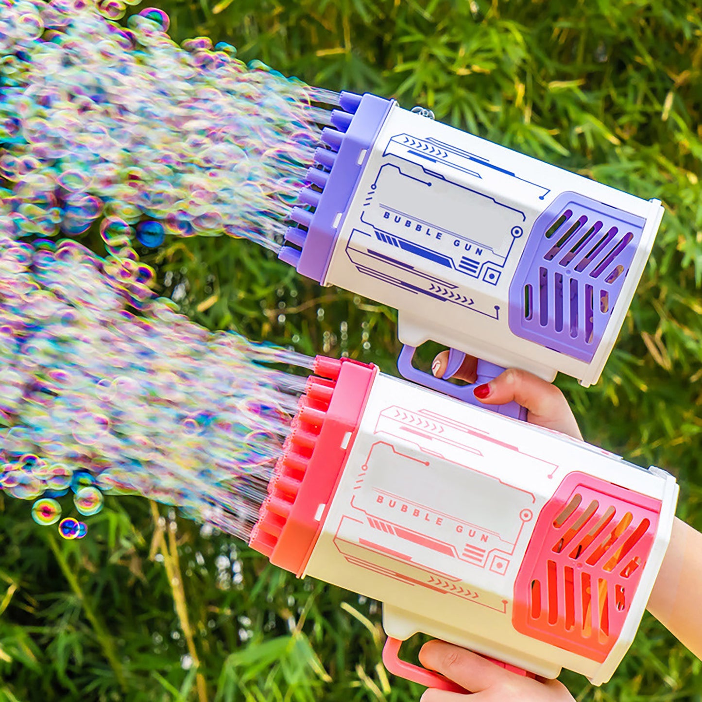 69-Hole Rocket Bubble Gun – Automatic Bubble Blower with LED Lights for Kids & Outdoor Fun