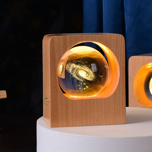 Beech Crystal Ball Night Light – 3D Laser Engraved Elk & Jellyfish LED Lamp with USB Dimming